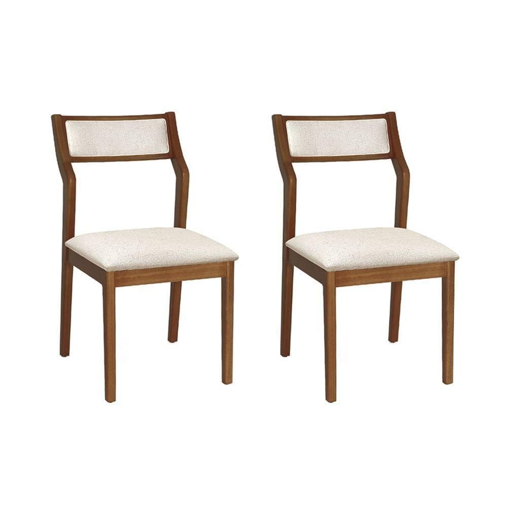 Conjunto 2 Cadeiras De Jantar Lagum Jequitibá Terra Encosto Premium Linho Bege