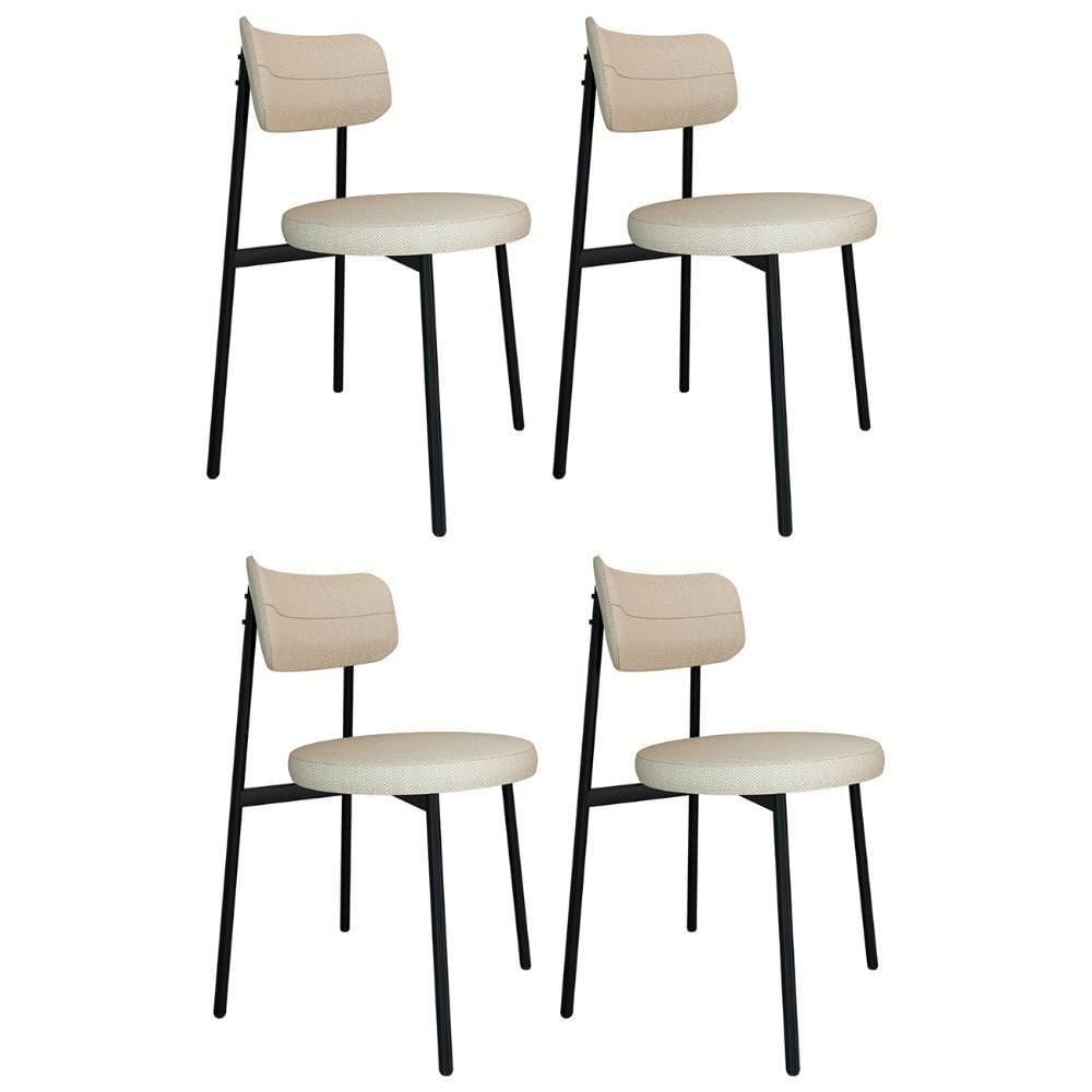 Cadeira De Jantar Estofada Kit 4 Nyka M25 Linho Areia - Mpozenato