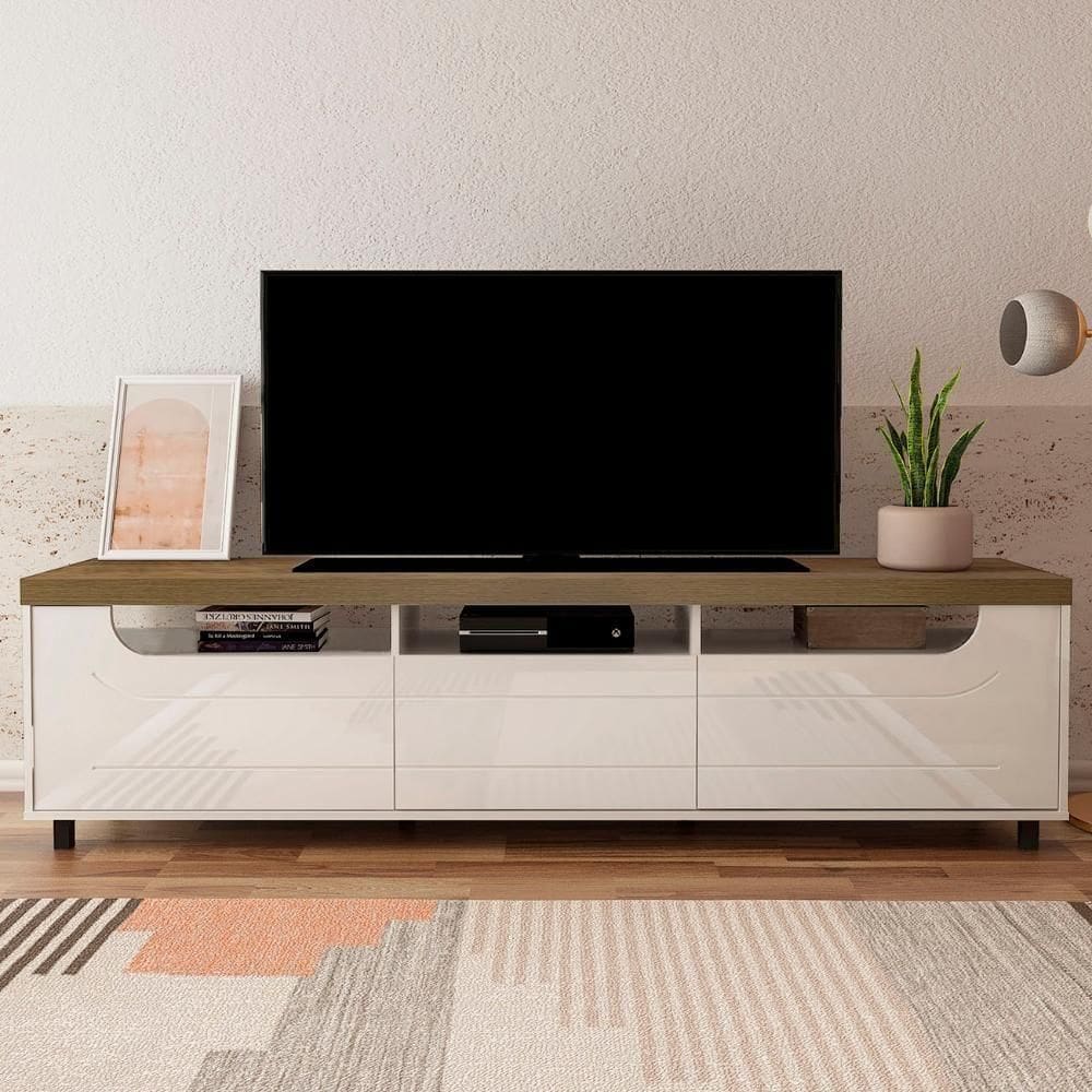 Rack Tv 75 Polegadas 200cm Com 2 Portas Abel Pinho Off White A09 - Mpozenato