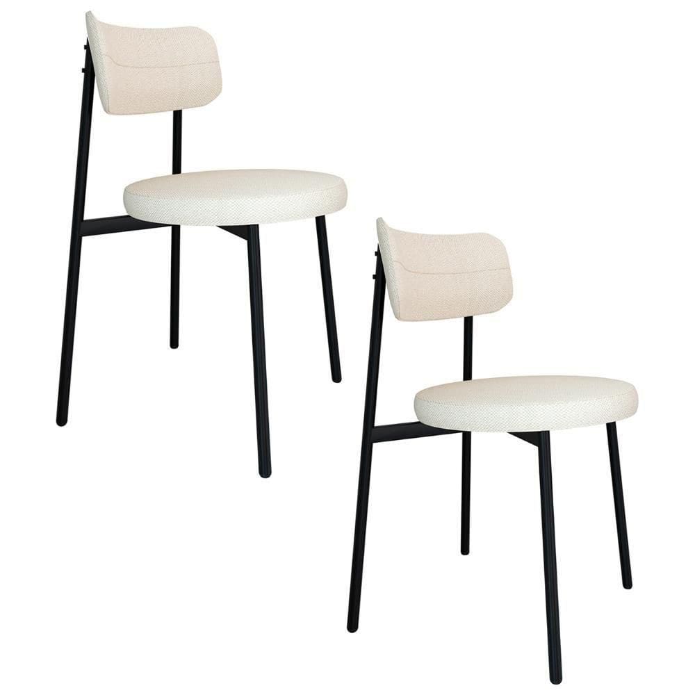 Cadeira De Jantar Estofada Kit 2 Nyka M25 Linho Palha - Mpozenato