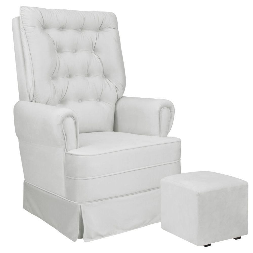 Poltrona De Amamentação Balanço E Puff Veludo Eloisa bege