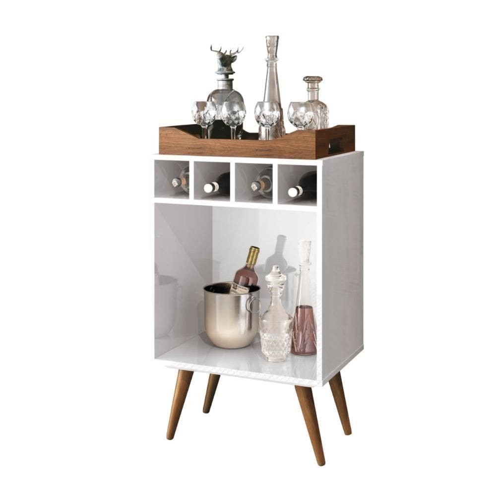 Balcão Bar 4 Nichos Para Garrafas Com Bandeja Pub Branco