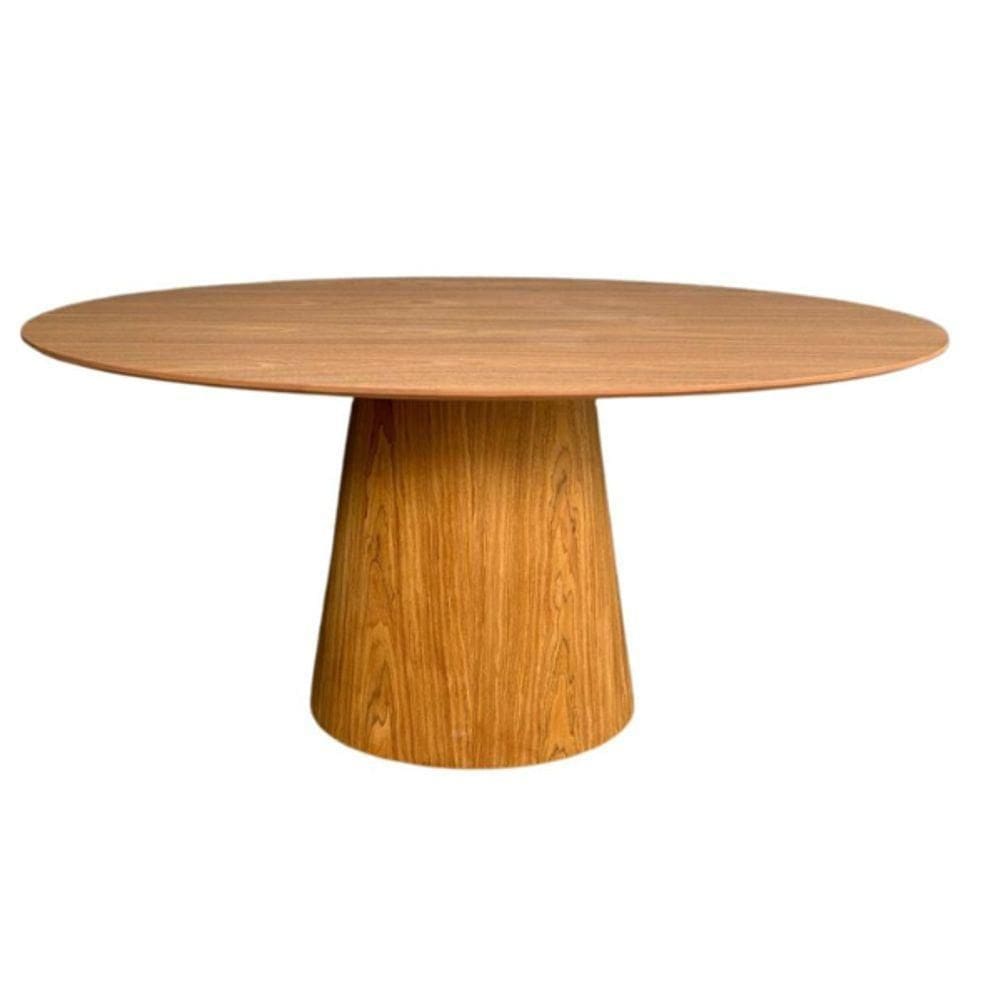 Mesa De Jantar Cone Oval 235x122 Cm Tampo Freijó Base Cimento Queimado Cor Marrom