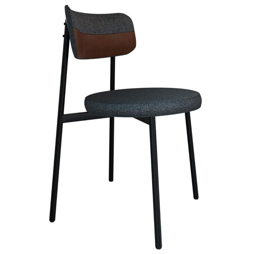 Cadeira De Jantar Estofada Fixa Nyka M25 Linho Grafite/marrom - Mpozenato
