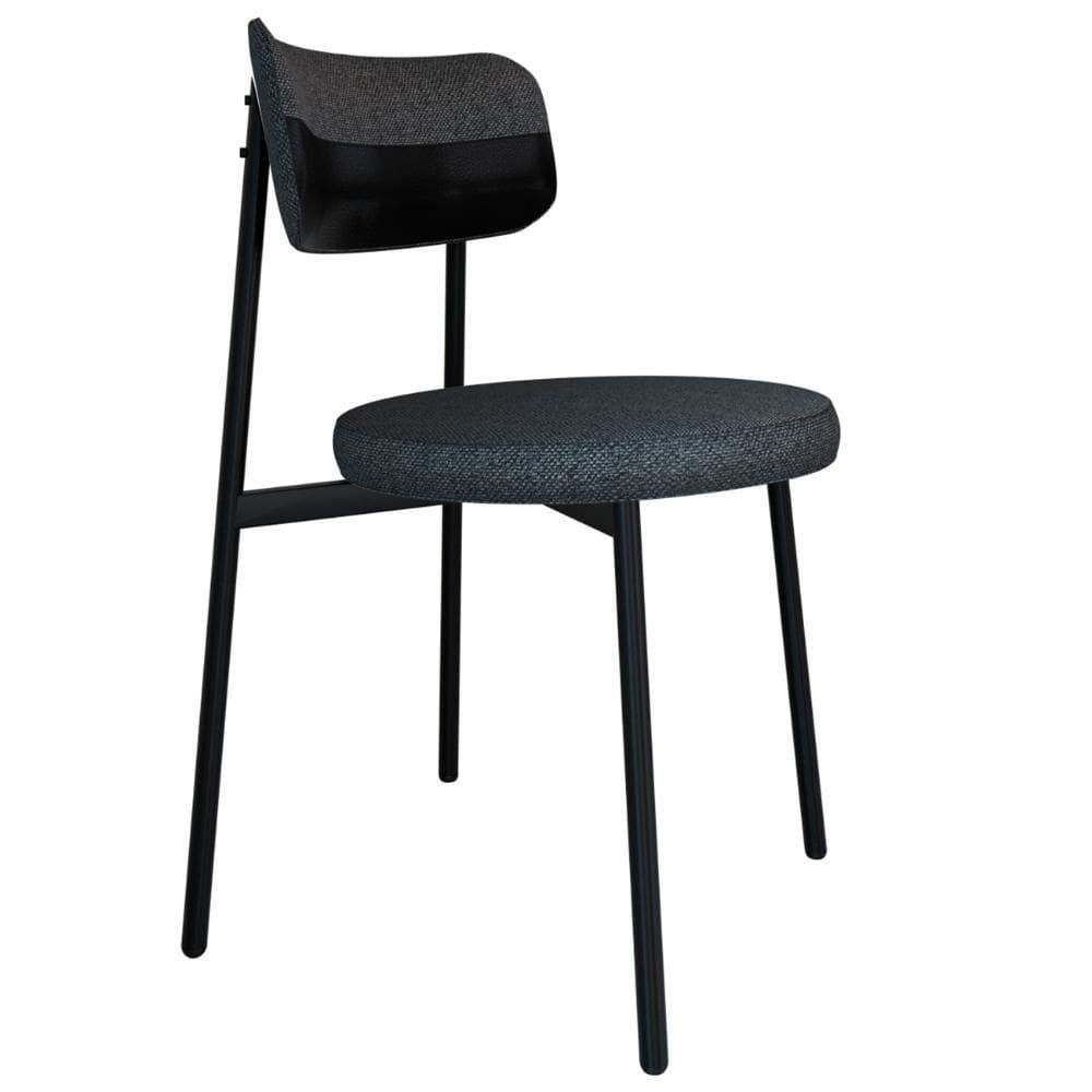 Cadeira De Jantar Estofada Fixa Nyka M25 Linho Grafite/preto - Mpozenato