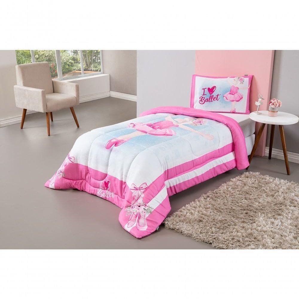 Kit Edredom Plush Fofinho Infantil Dupla Face Dream 2 Peças Solteiro - Bailarina