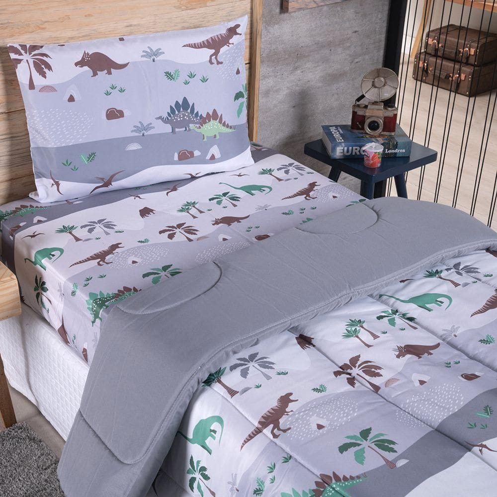 Coberdrom Edredom Solteiro Alegria Dinossauro - 100% Poliéster