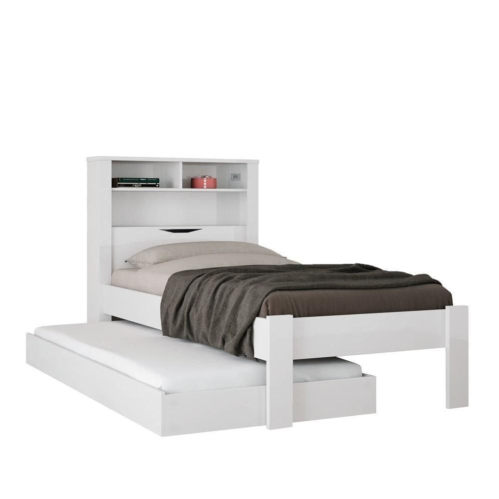 Bicama Solteiro Baú Com Nicho E Cama Auxiliar Invicta Branco - Santos Andirá