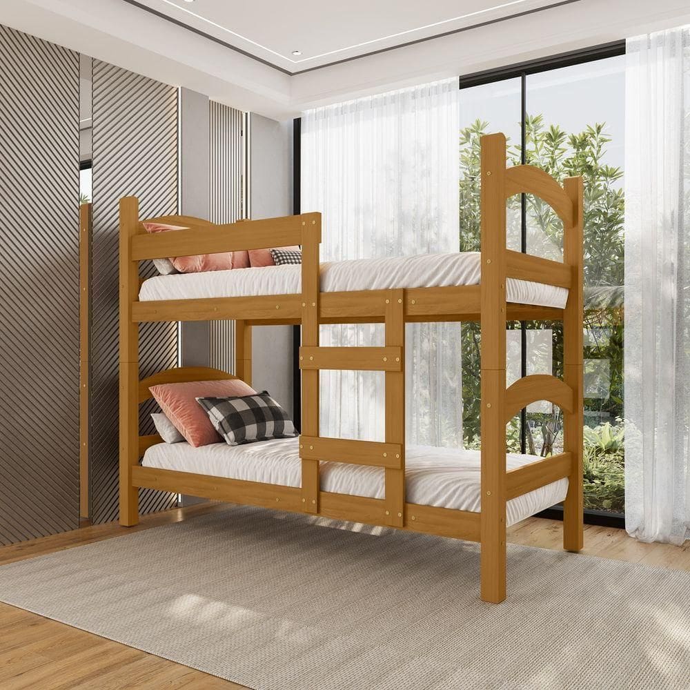 Beliche Trento Art Panta 100% Mdf C/ Escada Vira 2 Camas P/colchão 188x88- Super Reforçada - Nature