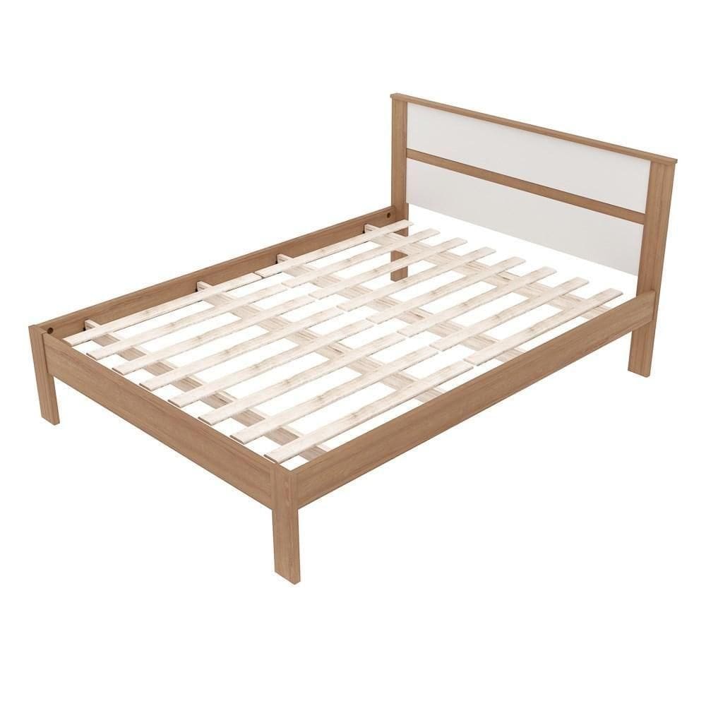 Cama De Casal Madeira Cm8005 Amêndoa/branco - Tecno Mobili