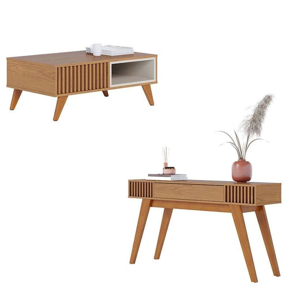 Mesa De Centro Jeri Freijó Off White Com Aparador Riviera Freijó - Colibri