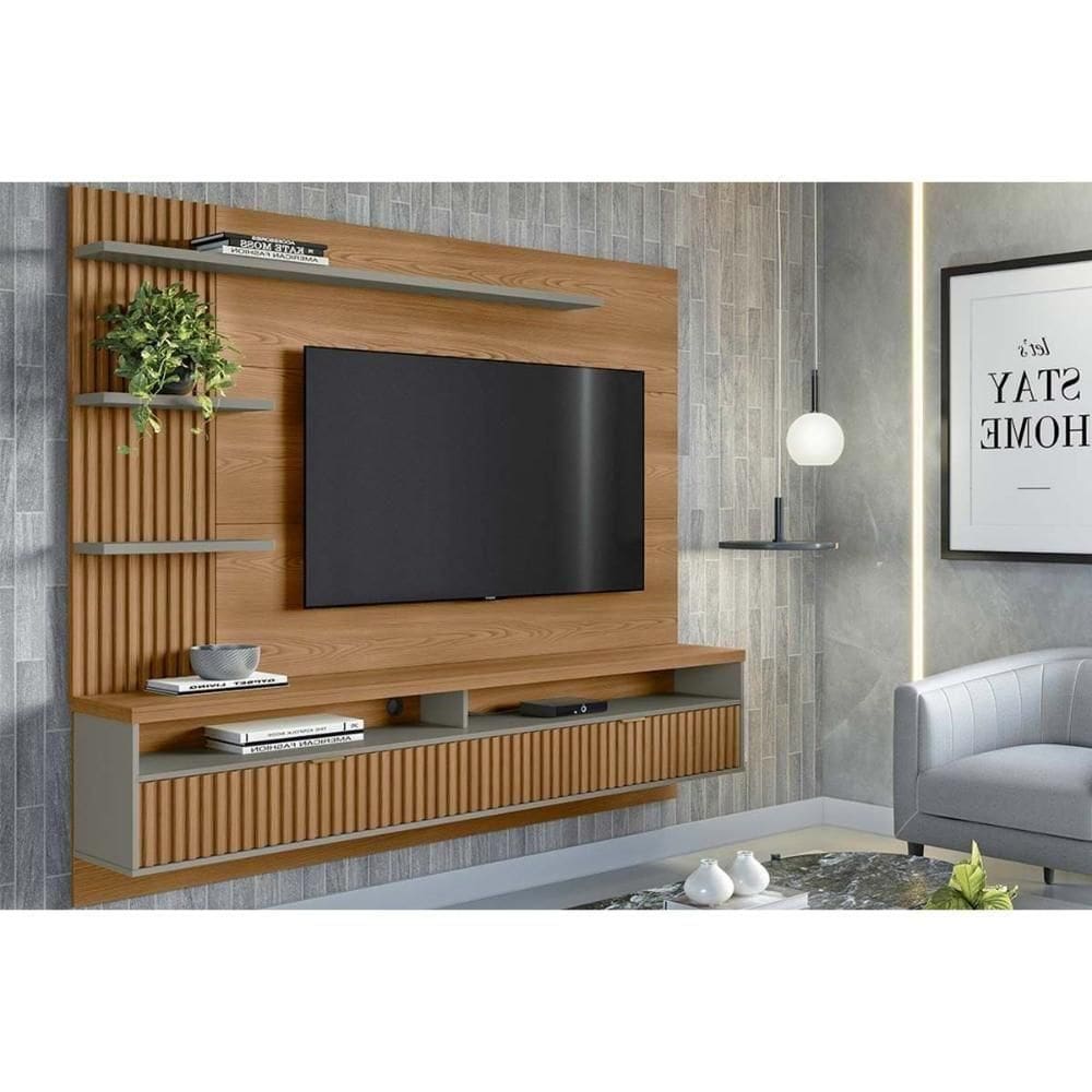 Painel Home P/ Tv Até 65 Pol Araruna C/ 2 Porta E 3 Prateleiras 200x170cm Amêndoa/titânio - Linea Brasil