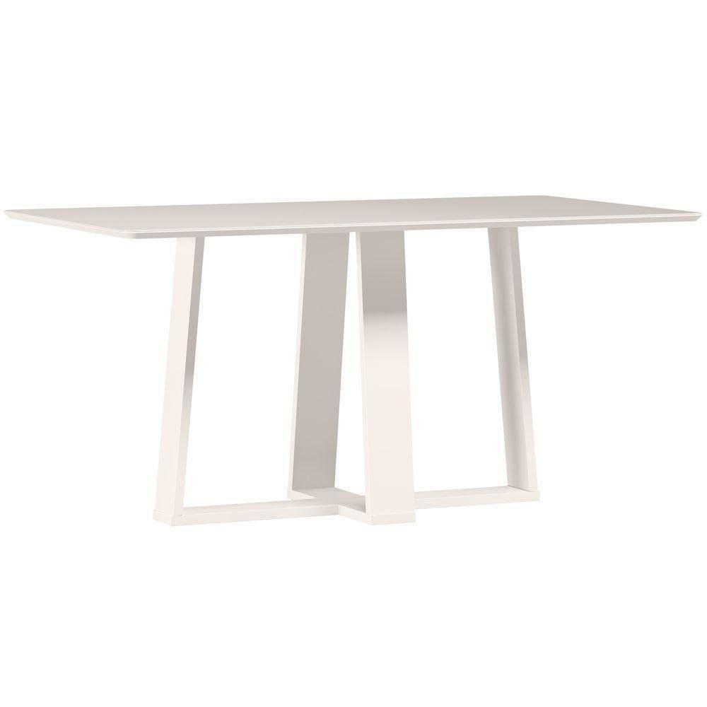 Mesa De Jantar Para 6 Lugares 1,60m Tampo MdfCom Vidro Rubi Off White - New Ceval