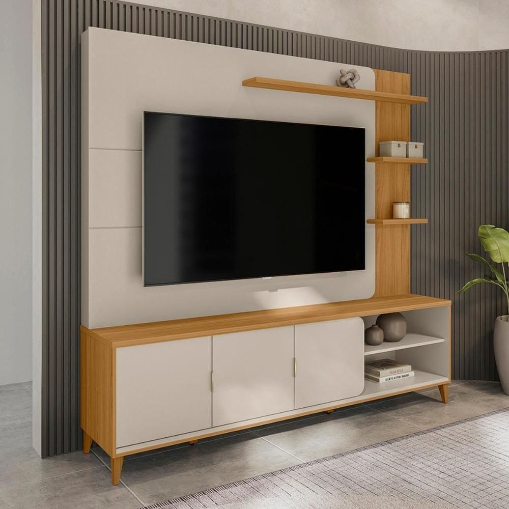 Home Estante Rack Napoli Para Até 70 Polegadas Tauari/off White Fosco