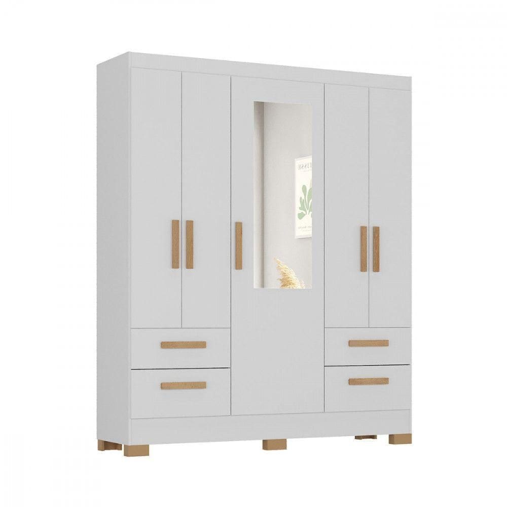 Guarda Roupa Casal Vitoria 5 Portas 4 Gavetas Branco Atualle Branco Brilho