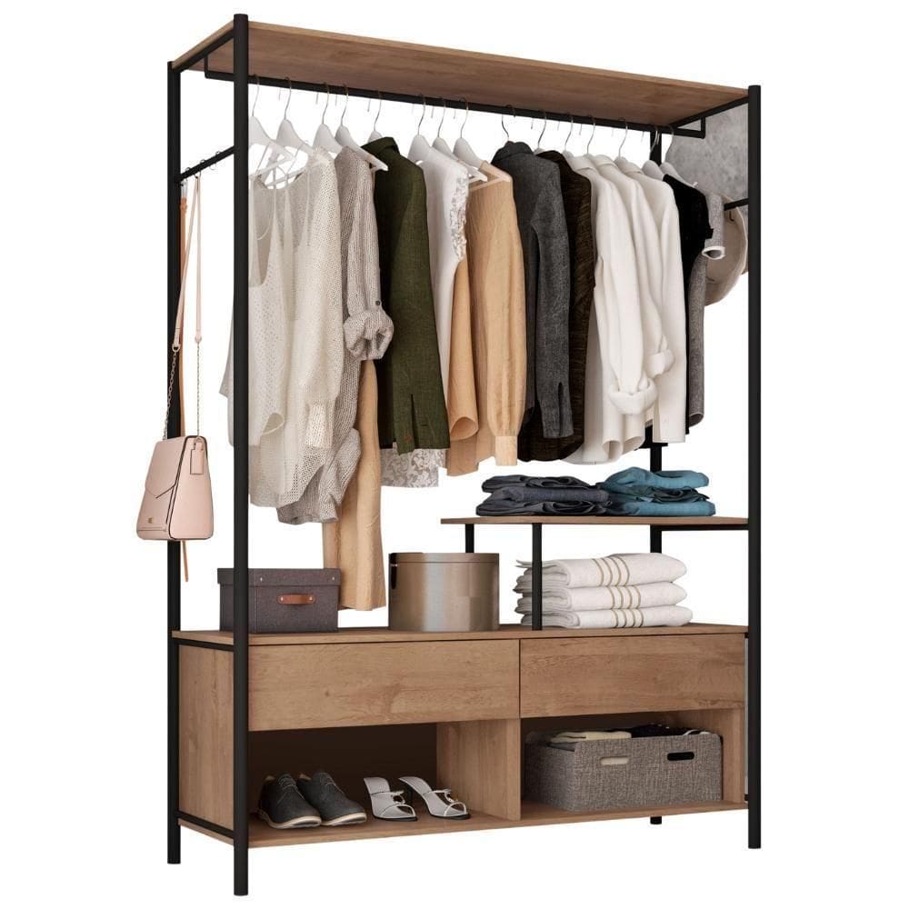 Guarda Roupa Solteiro Industrial 187x119 Cm 2g Barcelona Demolição Preto Artef Demolição Preto