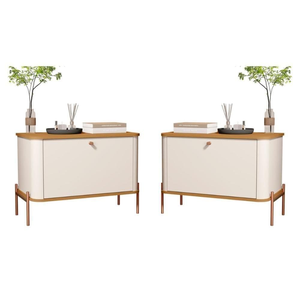 Jogo De Mesa De Cabeceira Sofia Off White Nature Bronze