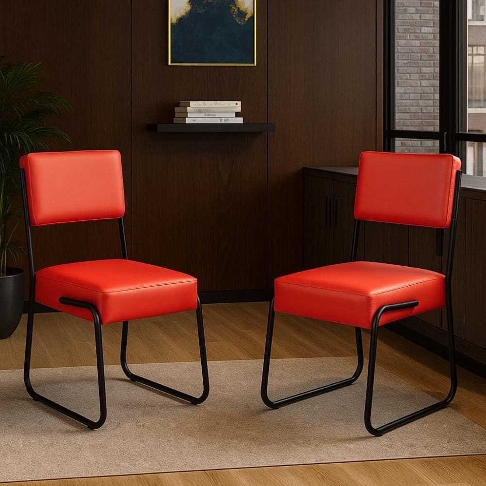 Kit 2 Cadeiras Decorativa Sala De Estar Cozinha Jantar Flórida Couro Sintético Vermelho Tubo Preto