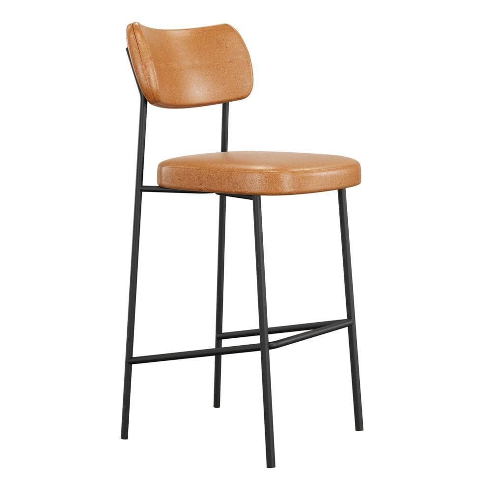 Banqueta Alta Para Cozinha Lila Estofada Com Encosto Couríssimo Whisky - Abmaza