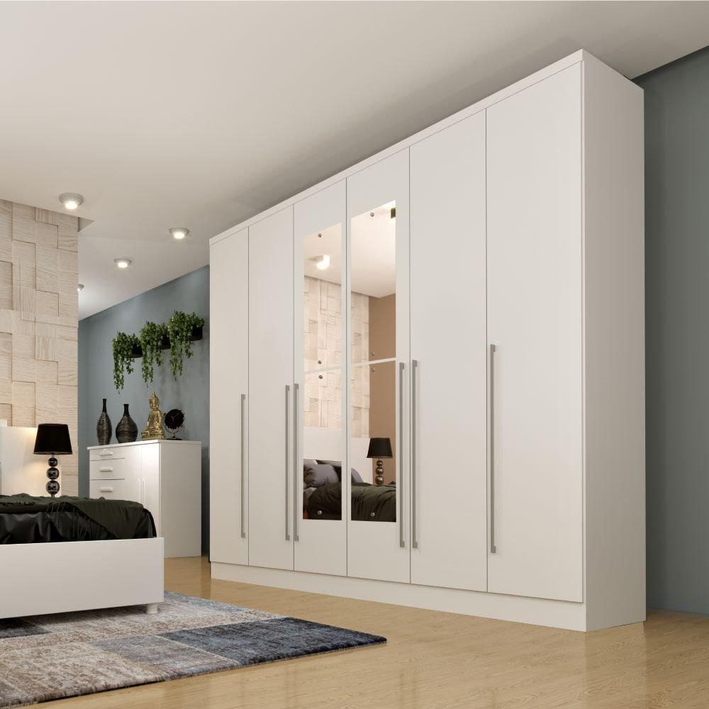 Guarda Roupa Sevilla Casal 6 Portas Com Espelho Tcil Cor:neve