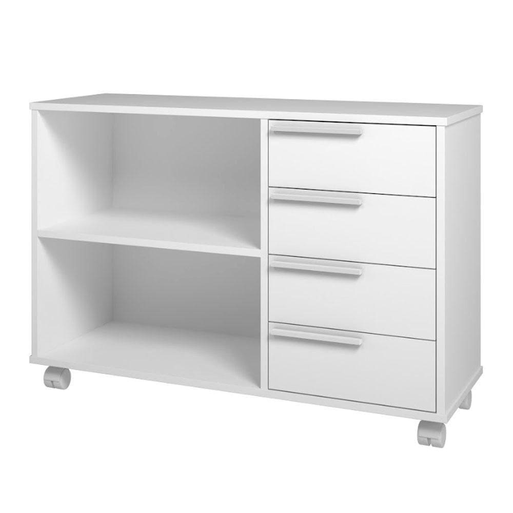 Balcão Em Mdp Com 1 Prateleira 4 Gavetas E 4 Pés Com Rodízio Brv Móveis Branco