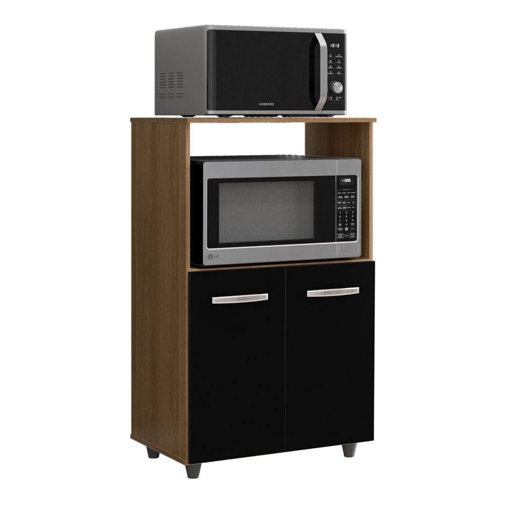 Armário Multiuso Cozinha Para Forno Micro-ondas Thaís 02 Portas Savana Preto - Abmaza