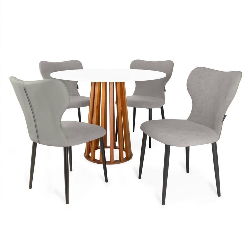 Conjunto Mesa De Jantar Redonda 4 Cadeiras Jacobsen