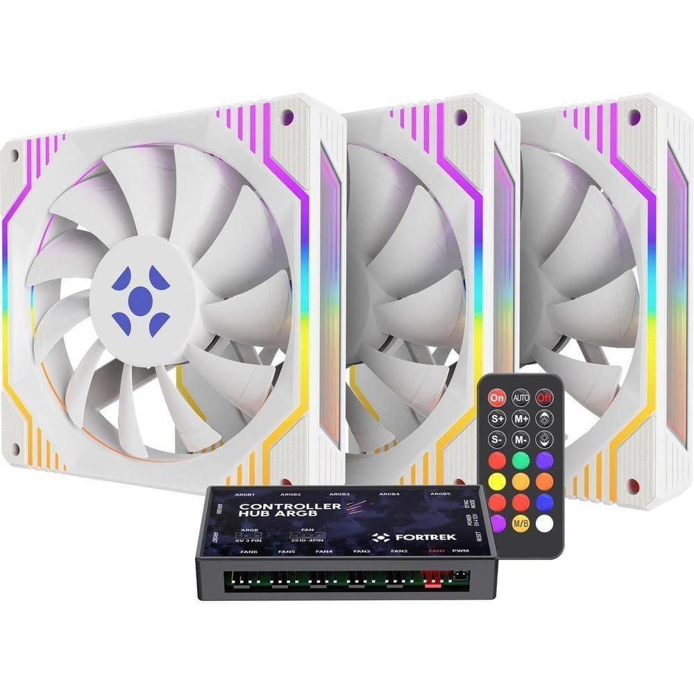 Kit Cooler Fan Argb Fortrek Frosty Branco Com Controladora-controle