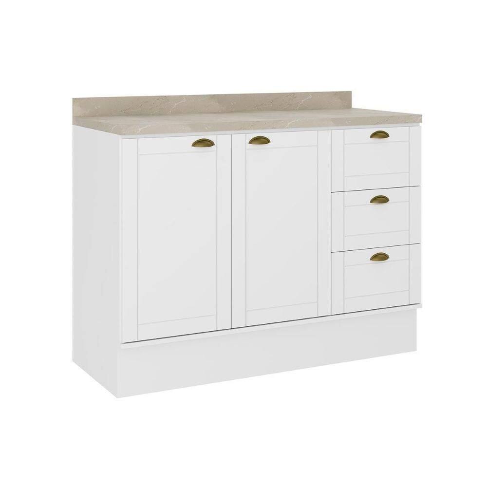 Gabinete P- Pia Cozinha Balcão C- Tampo Bella 2608 C- 2 Portas E 3 Gavetas 120cm Branco - Carraro