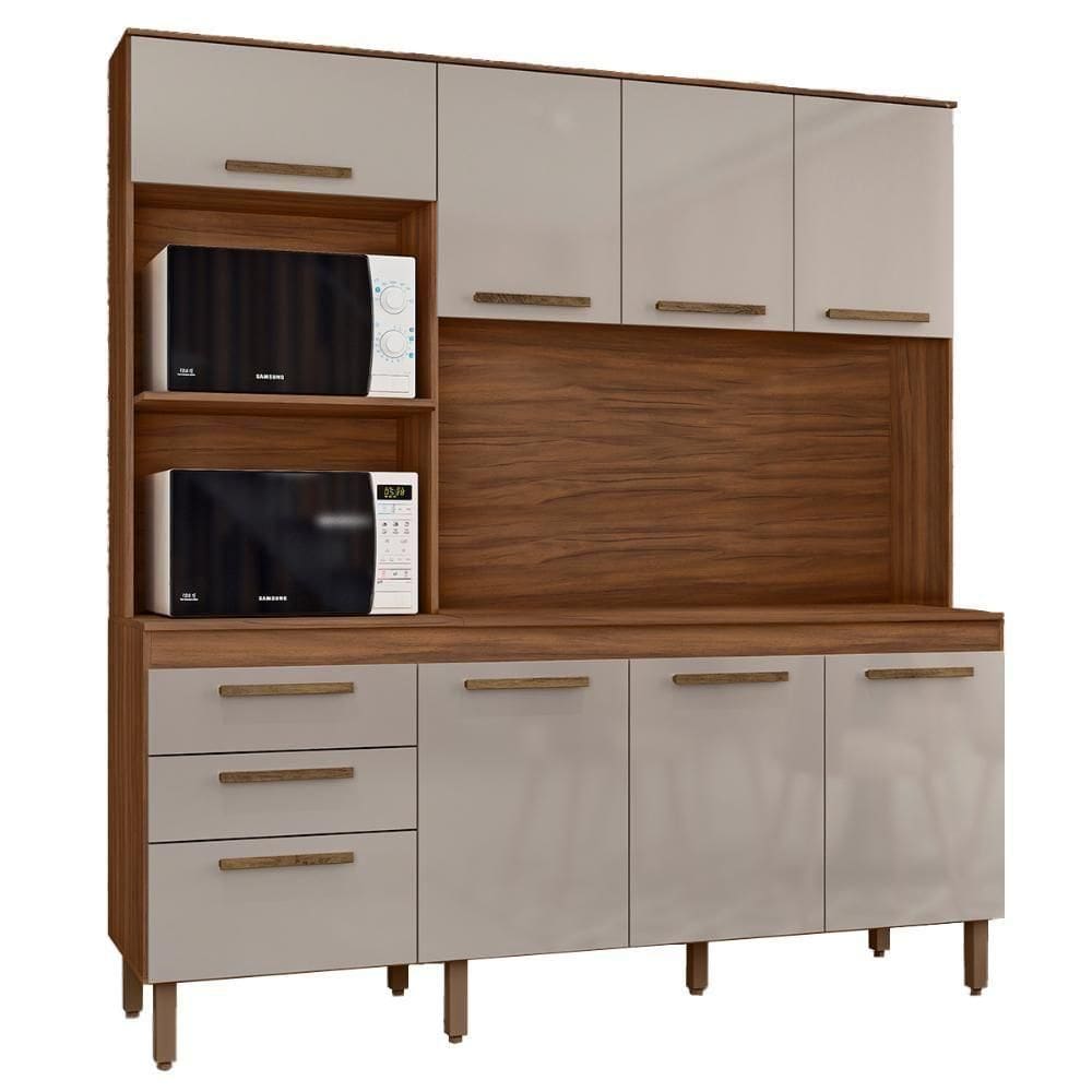 Armario De Cozinha New Jully 184 Cm Com 8 Portas E 2 Gavetas Freijo-baunilha