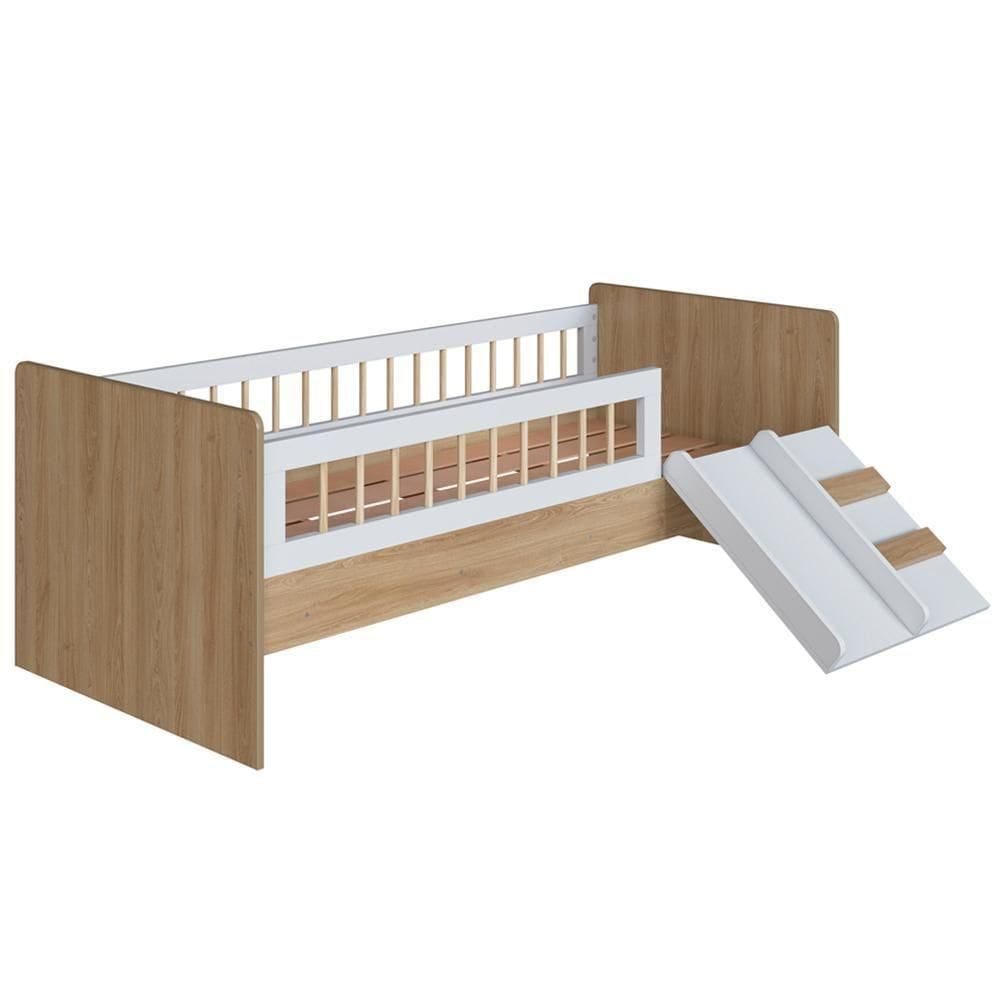 Cama Montessoriana Escada E Escorrega Aveiro Oak Branco