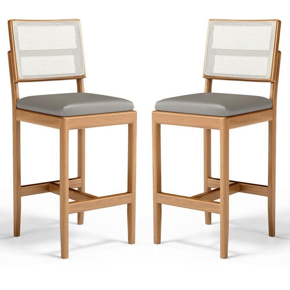 Kit Com 2 Banqueta Milena Madeira Maciça Assento Estofado Encosto De Tela Sintética Veludo Chumbo 109