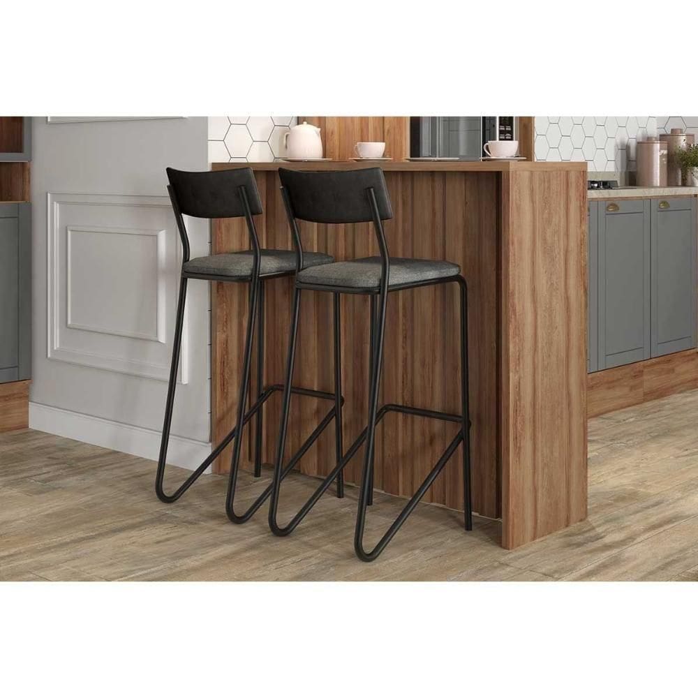 Banqueta Bella 2613 120cm E 2 Banquetas 1747 Nogal - Preto-grafite - Preto - Carraro