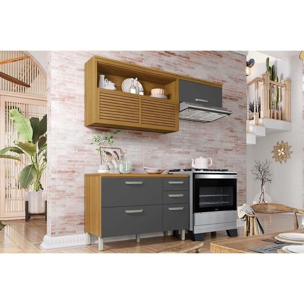 Cozinha Modulada Completa Princesa 2 Peças (1aéreo+1balcão) C2p45 Freijo-grafite - Nesher