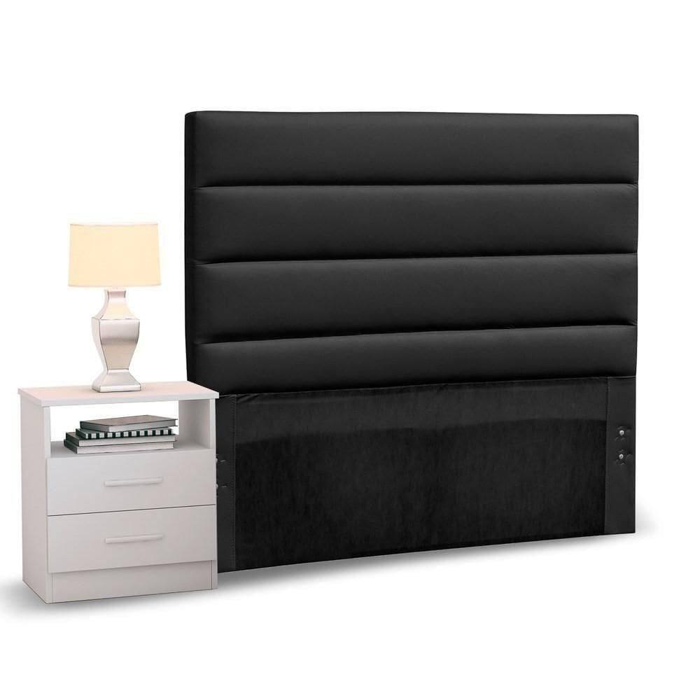 Cabeceira Cama Box Solteiro 90cm Greta Corano Preto E 1 Mesa De Cabeceira Branco - Mpozenato