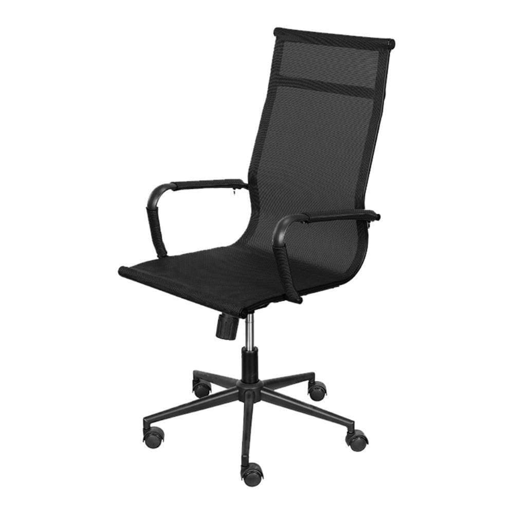 Cadeira Escritório Giratória Alta Presidente Or Design Tela Mesh Preta Aço Preto Base Rodízio Preto