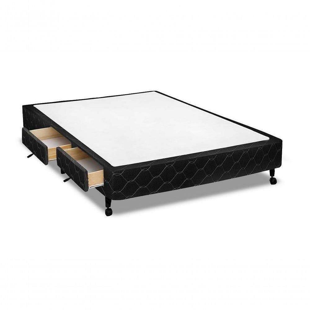 Cama Box Castor Casal Poli Preto Com 2 Gavetas 138x188x27cm