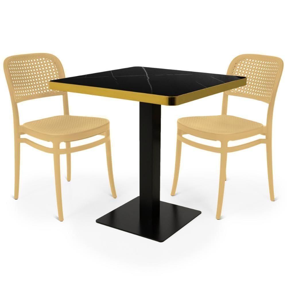 Conjunto Mesa De Jantar Redonda Venezia 70x70cm Preta Com 2 Cadeiras Roma - Nude