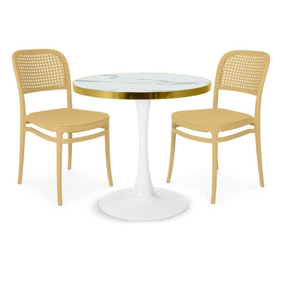 Conjunto Mesa De Jantar Redonda Majestic 70cm Branca Com 2 Cadeiras Roma - Nude