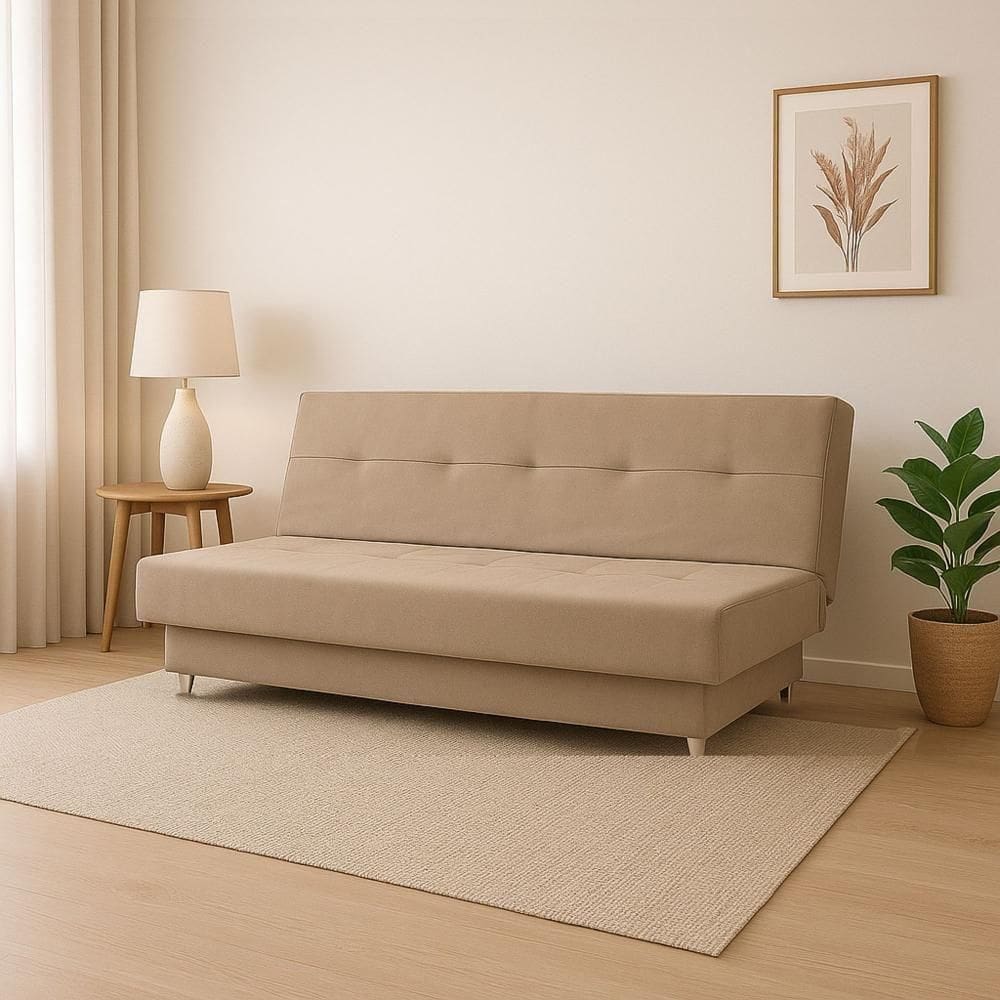Sofá Cama 3 Lugares Xangai 1,94m Veludo Suede Bege