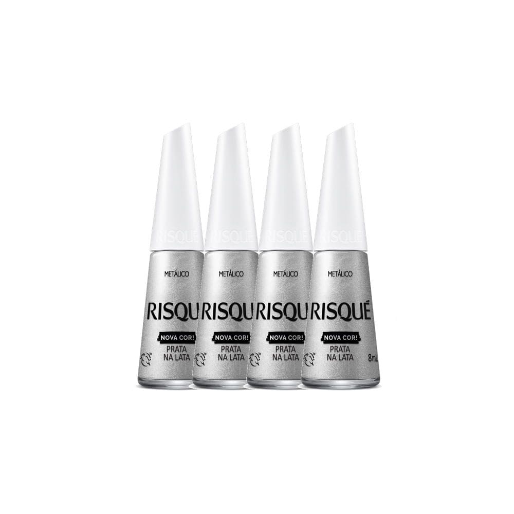Kit 4 Esmalte Risqué Nova Cor Metálico Cor Prata na Lata 8ml