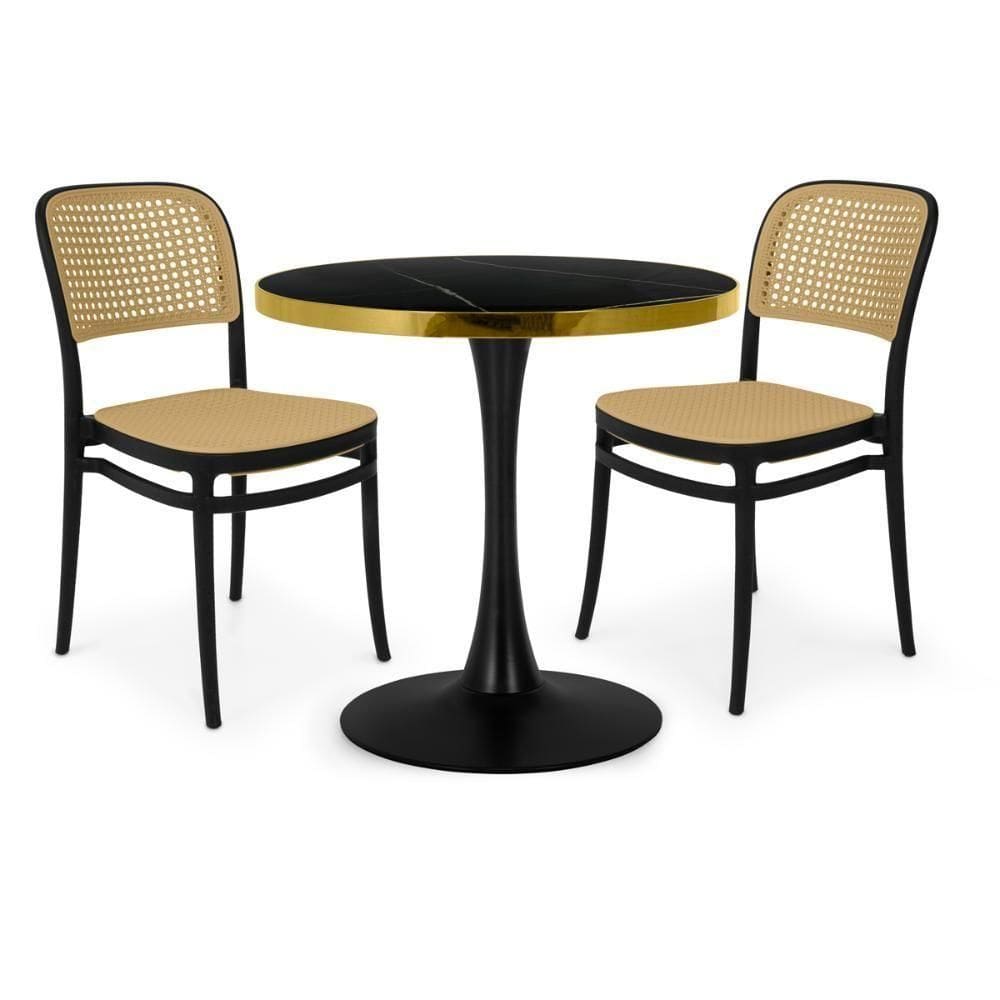 Conjunto Mesa De Jantar Redonda Majestic 70cm Preta Com 2 Cadeiras Roma - Preto