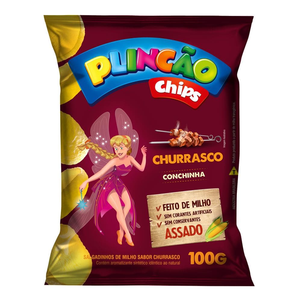 Salgadinho de Milho Plincão Chips Sabor Churrasco Conchinha 100g