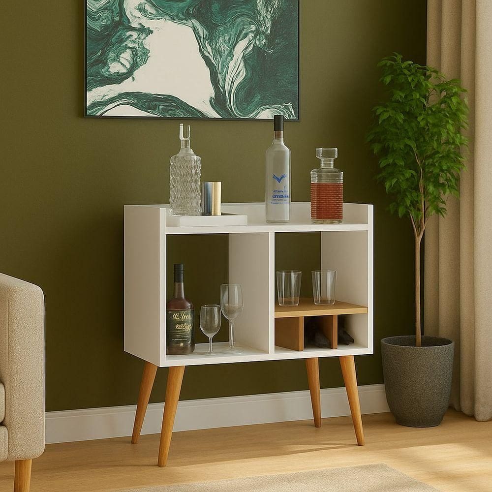 Aparador Moderno Com Adega Para Vinhos, Porta Taças E Mini Bar Branco