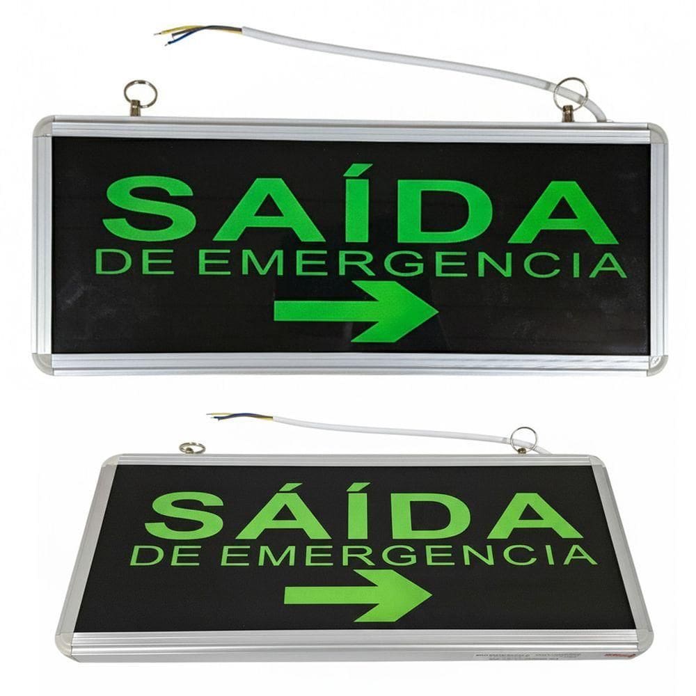 Placa Saida De Emergencia Dupla Face Sinalizaçao Seta Bateria Recarregavel Bombeiro Iluminaçao Condominio Casa