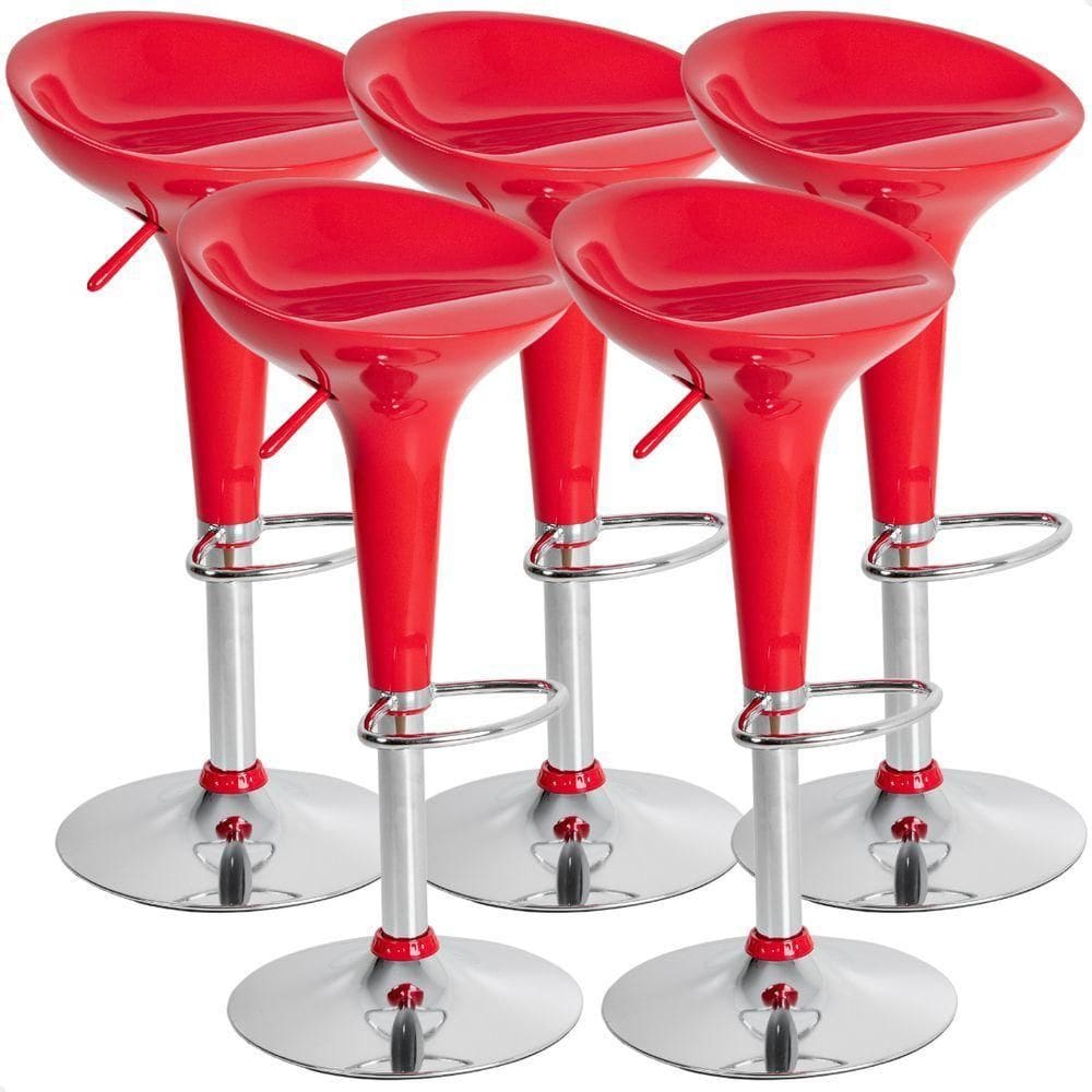 Kit 05 Un Banquetas Giratória Alta Tulipa Lotus Assento Abs Vermelho