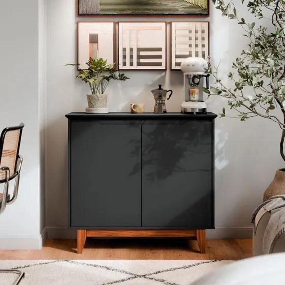 Aparador Buffet Balcão 2 Com Gaveta Portas Estoril Preto