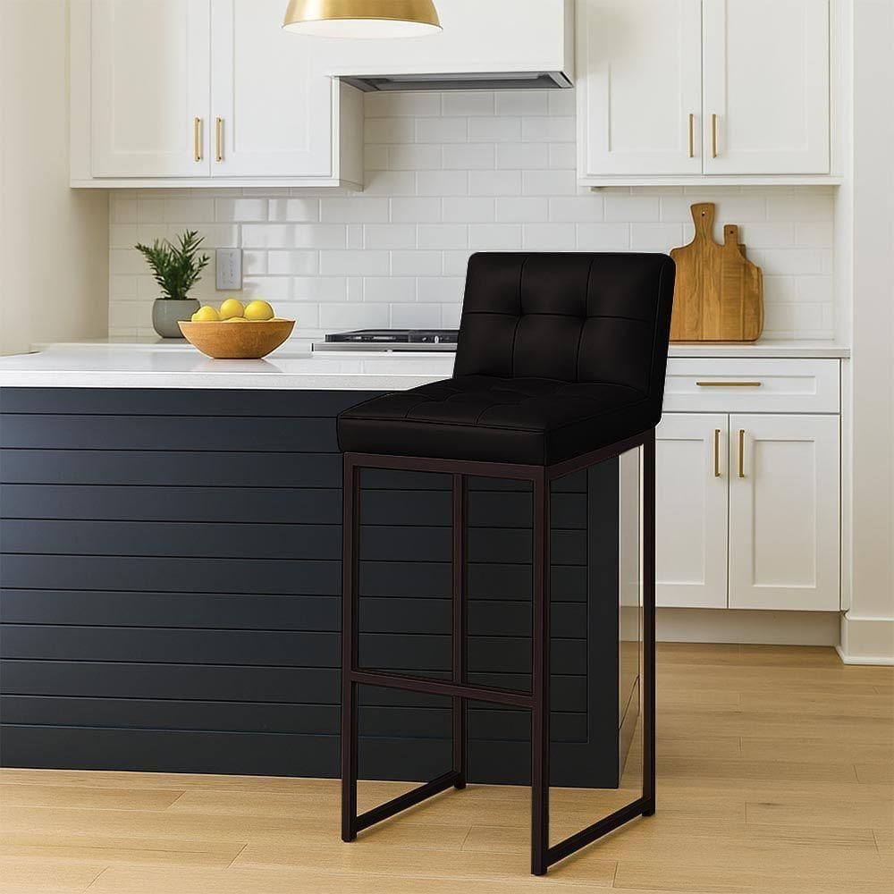 Banqueta Cozinha Alta Com Encosto Industrial Preto Lirina Pu C05 - D`rossi Preto