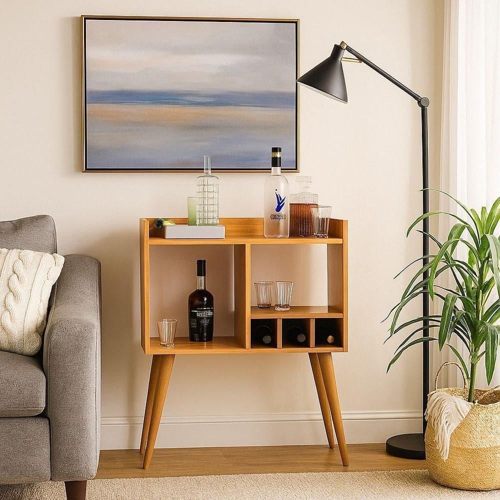 Aparador Moderno Com Adega Para Vinhos Porta Taças E Mini Bar Nature