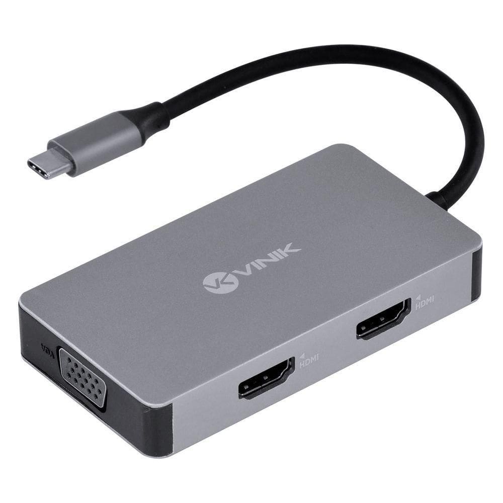 Hub Usb Tipo C - Type C 5 Em 1 Com 2 Hdmi + Vga + Usb + Power (pd) 60w - Hc-5vga